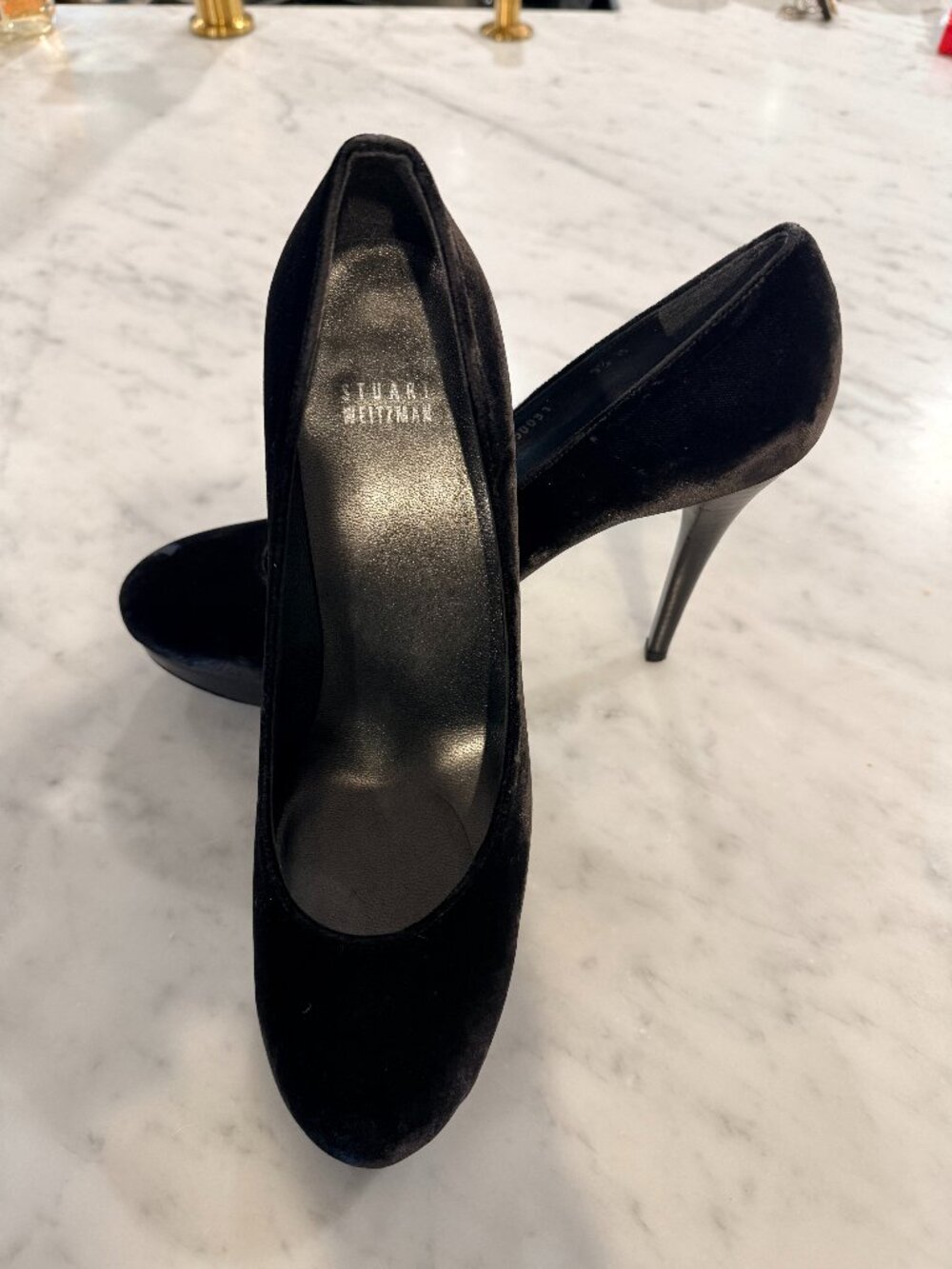 Stuart Weitzman Black Velvet Platform Heel Pumps - Size 9.5